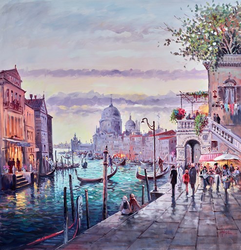 Gondolas of Venice by Henderson Cisz - Original Painting on Stretched Canvas